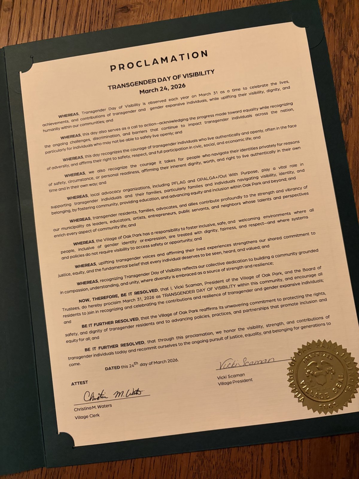 The Trans Day of Visibility proclamation document.