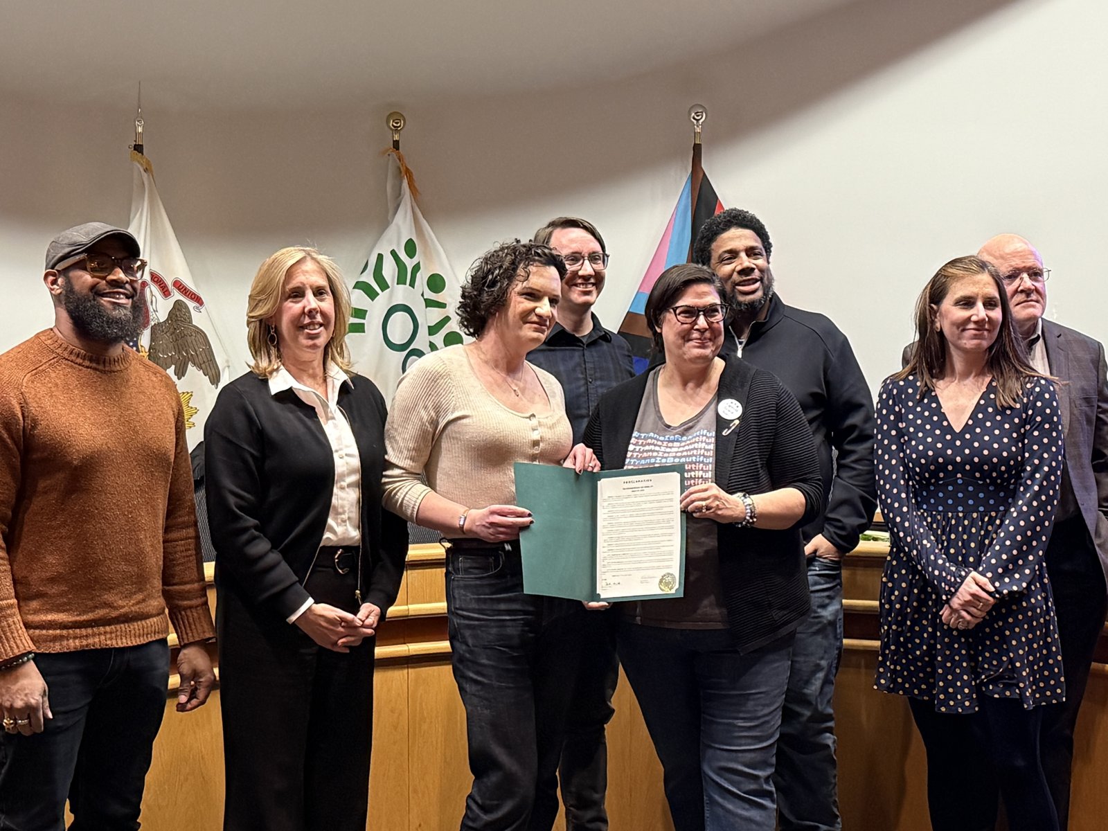 Receiving the Oak Park Village Board's proclamation for Trans Day of Visibility.